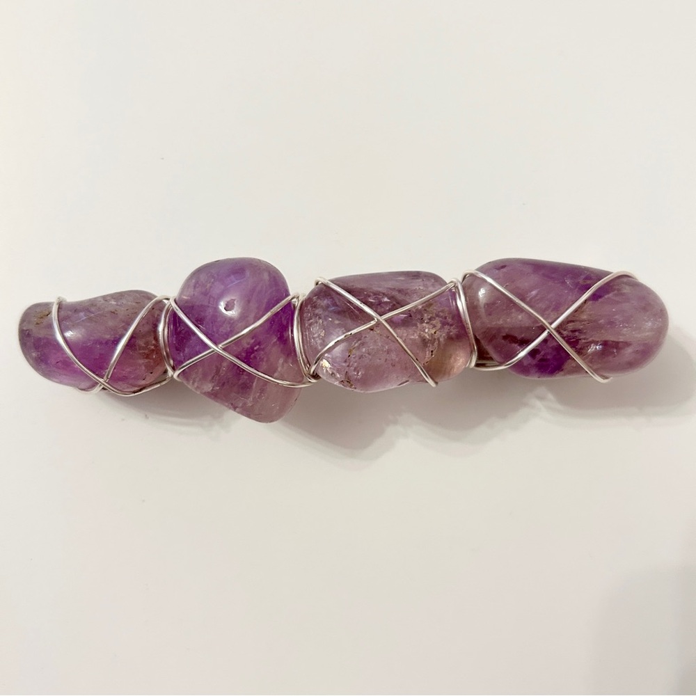 Handcrafted 925 sterling silver wire genuine amethyst crystal hair clip barrette